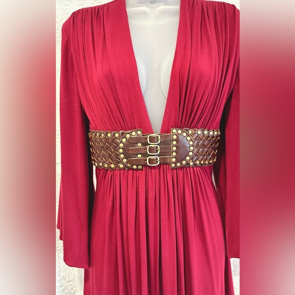 Gorgeous NWT SKY Dress Leather Belt L Wine Maroon Burgundy RHOC ASOS - Picture 5 of 7